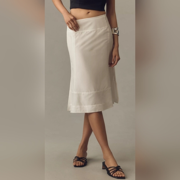 By Anthropologie Sheer Seamed Fluted Midi Skirt, Cotton Silk Blend, White - Picture 1 of 11